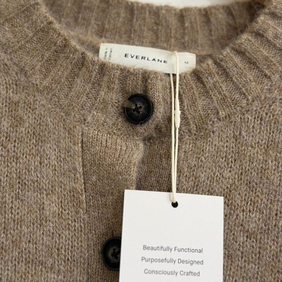 Everlane The Crew Cardigan in Alpaca in Dark Heathered Camel, Size Medium - Picture 7 of 9